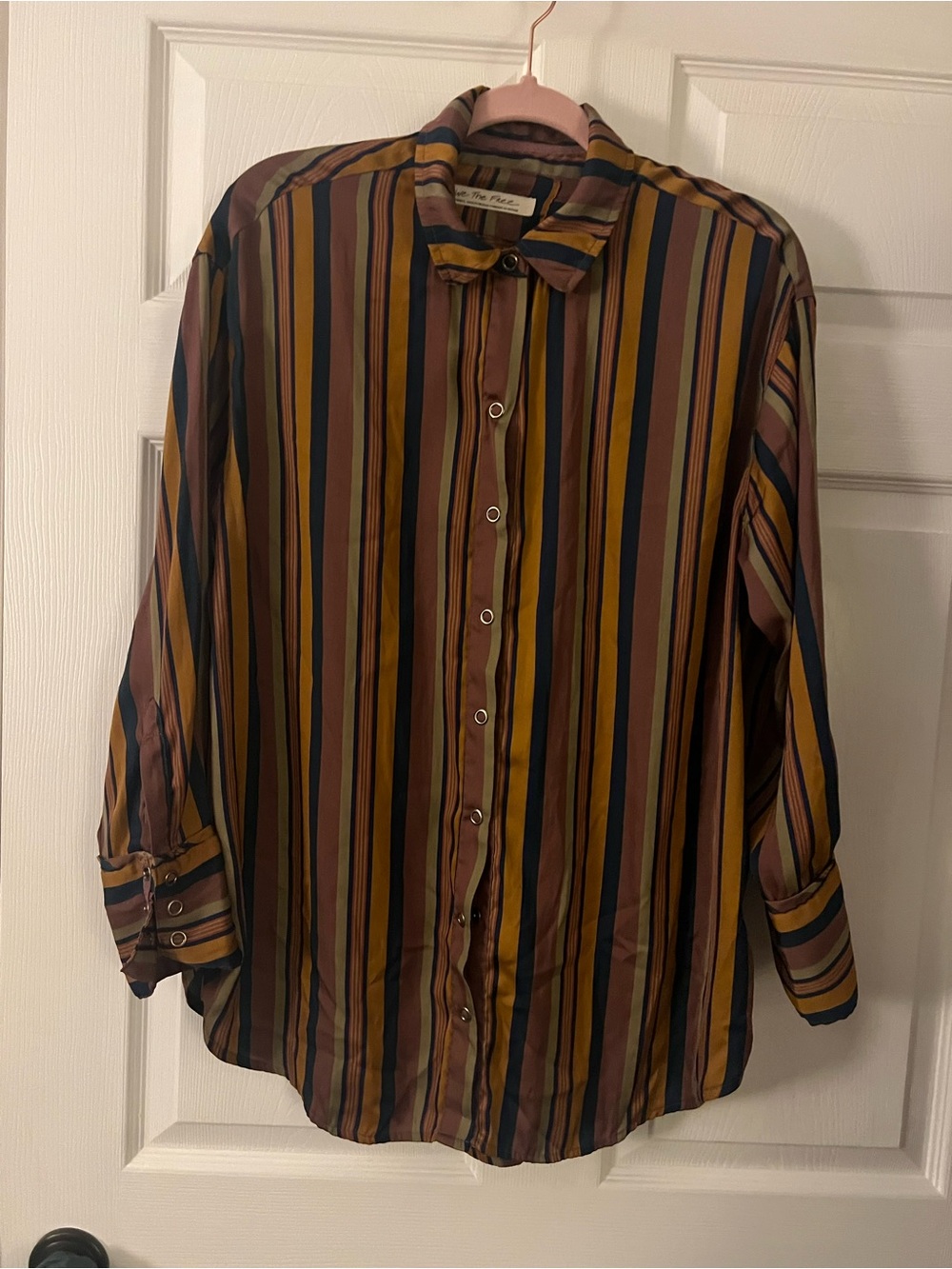We The Free Striped Button-Down Shirt in Brown, Mustard & Navy